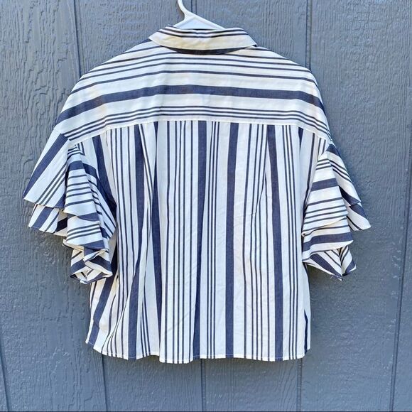 A New Day Striped Button Up Layered Sleeve  Blouse - Picture 8 of 9